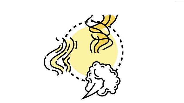 Burning incense fragrance generating smoke, steam, and aroma lines representing aromatherapy, meditation, and relaxation concepts with an abstract yellow background