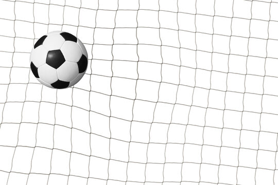 Close-up textured soccer ball in soccer net. isolated on free Backgrund.