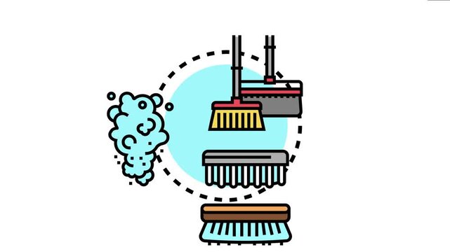 Burning brush cloud representing cleaning tools and sanitation equipment for sweeping, washing, and tidying various surfaces in home, office, or industrial settings