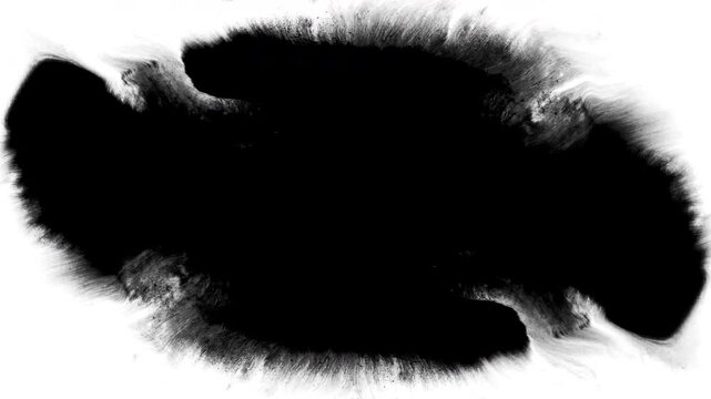 abstract background Black ink artistic flow splatter spots spills white paper beautiful reveal dripping streaks spread fluid ink alpha matte isolated watercolor ink drops transition real footage