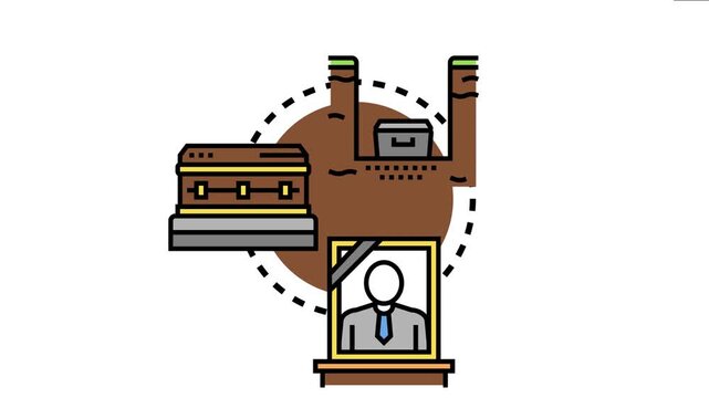 Burial procession vehicle concept representing a funeral service with a coffin, grave, and a memorial portrait, symbolizing death, remembrance, and mourning