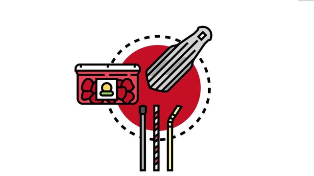 Illustrating different types of drinking straws, including eco friendly reusable metal and plastic single use options, next to a container with ice and a cleaning tool