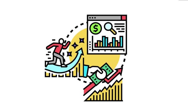 Investor celebrating stock market growth and increasing profits, seeing financial charts and graphs on screen, while a hand collects money from rising assets