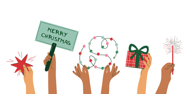 Festive Hands Winter Clip Art Vector