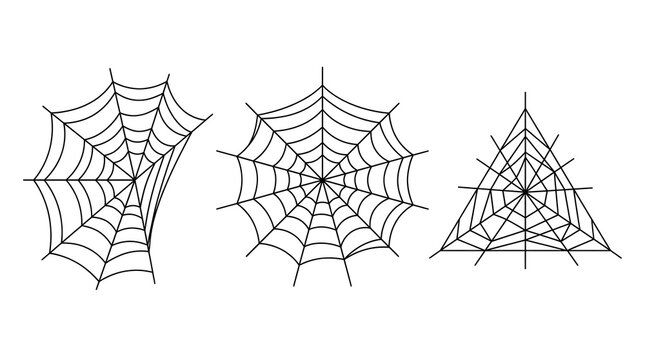 A collection of three distinct black spider web illustrations isolated on a white background perfect for a spooky and creative halloween background design project element