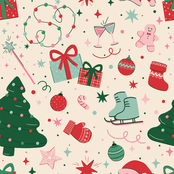 Festive Christmas Vector Seamless Pattern
