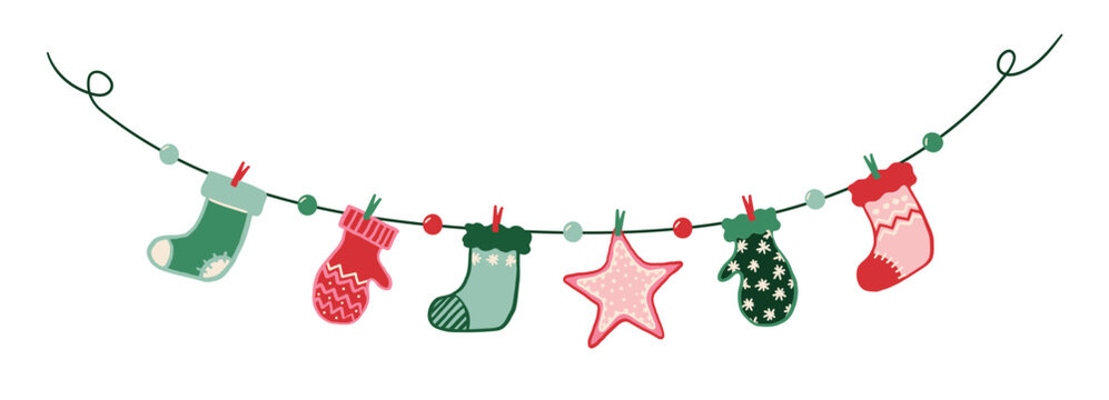 Isolated Christmas Stocking Garland Vector Clipart