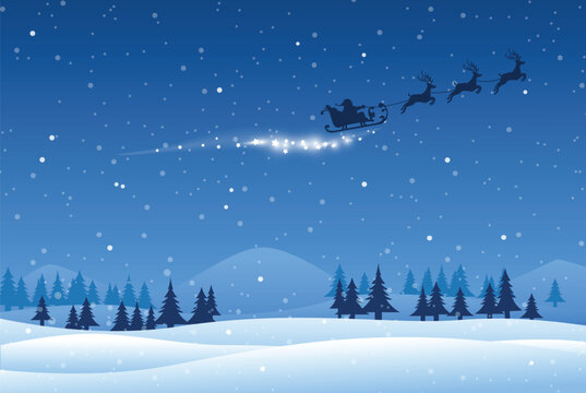 Santa Sleigh Winter Night, vector design