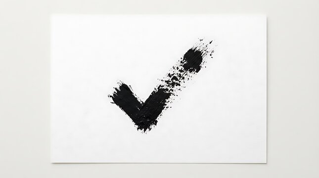 Rough textured black check mark illustration on a white background representing approval completion or positive confirmation with a distressed aesthetic