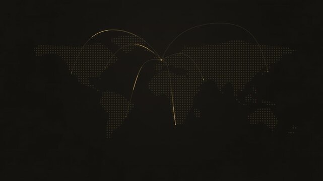Amber arc network radiating over a dot world map seamless loop