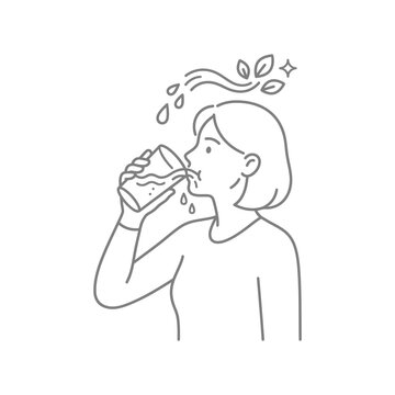 Woman drinking from a glass.