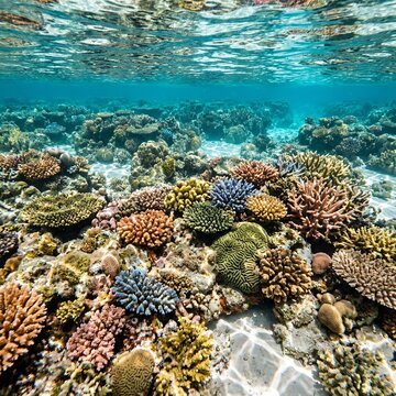 Underwater coral reef ecosystem.