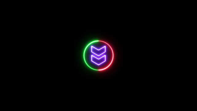 Neon direction arrow icon motion video. down arrow pointing video footage.