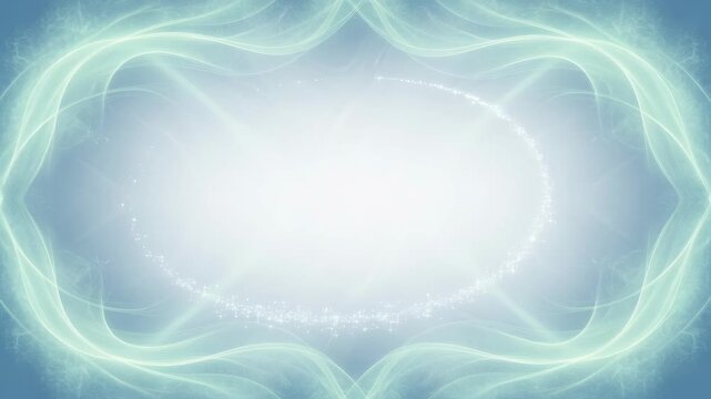 Luminous flowing wave border in a soft blue abstract style on a pale background, conveying calm, energy, elegance, and open space