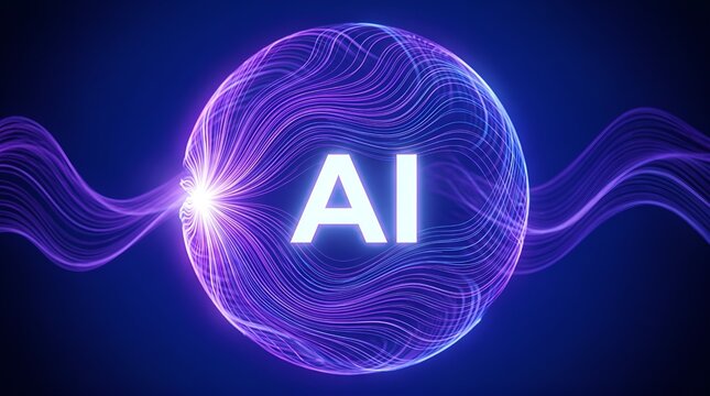 Artificial intelligence network logo with glowing orange connected nodes alongside bold blue letters.