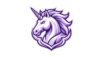 Fototapeta premium Fierce Purple Unicorn Head Mascot Illustration for Esports Team Branding and Dynamic Gaming Profile Imagery