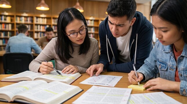 Students compare sources against a flawed AI explanation in library
