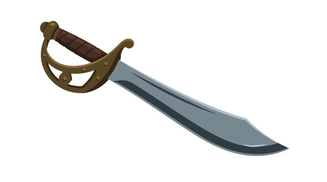 Pirate cutlass sword with curved blade and golden hilt