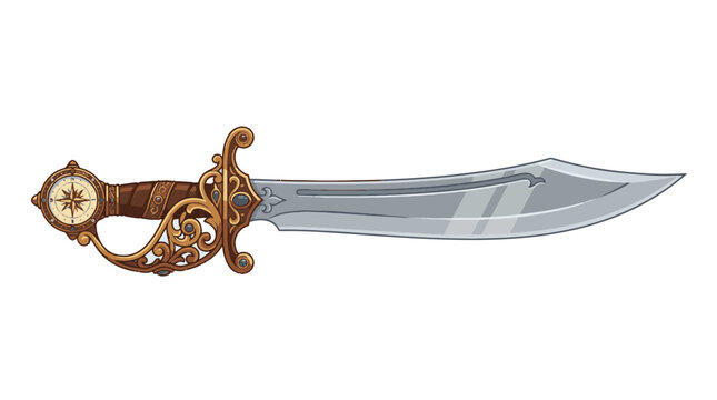 Ornate pirate cutlass with golden hilt and compass pommel