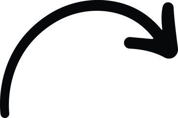 Simple hand drawn curved arrow pointing to the right and down © KHOKON