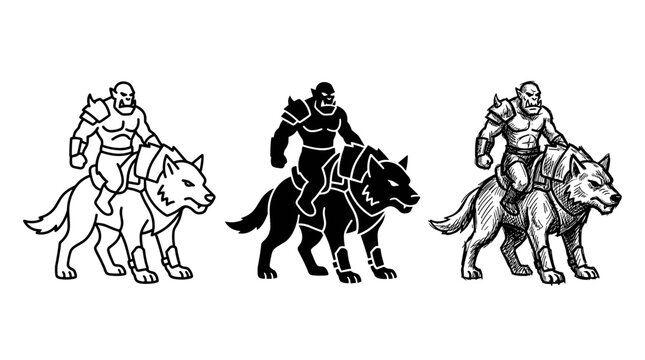Orcs Riding Dire Wolves Graphic in Three Styles