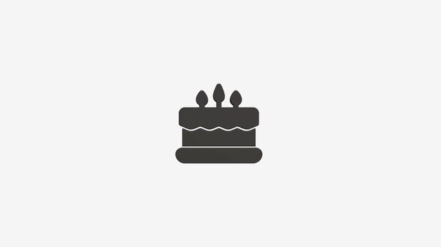 Animated birthday cake icon with flickering candles on white background minimal vector graphic for party celebration.