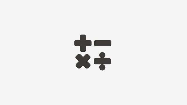 Minimalist math symbols loop animation featuring plus minus multiply and divide icons on light background.