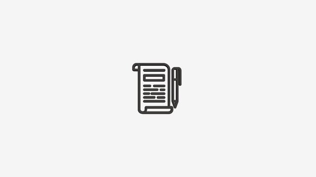 Document and pen icon appearing on light background simple animated line art graphic for business contract writing.