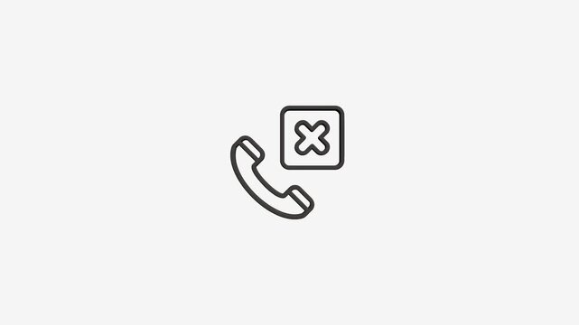 Minimalist phone icon with cross symbol on clean background representing missed call or rejected connection.