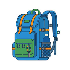 Fototapeta premium Blue Backpack with Water Bottle and Carabiner - Outdoor Adventure Gear