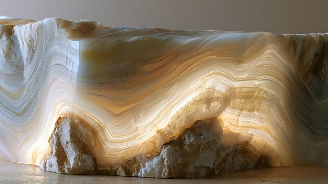 Soft flowing alabaster stone featuring delicate sediment layers illuminated from the side creating sophisticated architectural material background with realistic surface variation