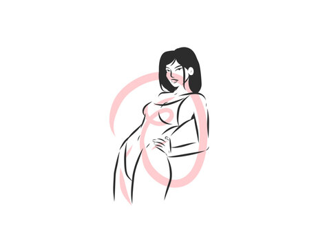 Confident Woman Body Line Art, Self Love and Body Positivity, Female Beauty, Self Acceptance, Mental Wellness, Feminine Confidence and Emotional Wellbeing Vector Illustration