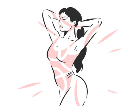 Woman Body Line Art, Self Love and Body Positivity, Mindfulness, Inner Peace, Emotional Healing, Mental Wellness, Self Acceptance and Feminine Confidence Vector Illustration