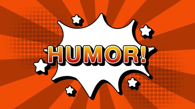 Humor text word lettering popup comic cartoon reveal with bomb and smoke explosion manga anime book page dots with radial speed lines doodle orange background with seamless loop animation retro clip