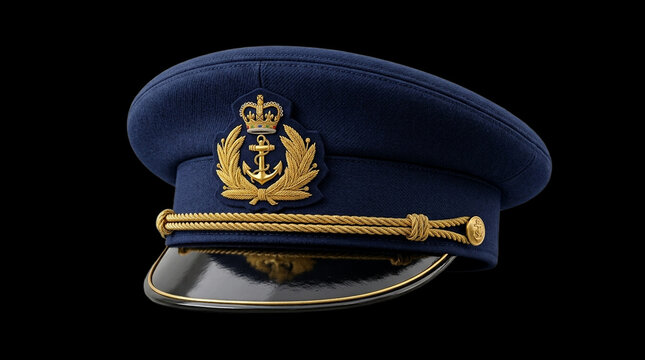 Captain's navy peaked cap with gold emblem and braid