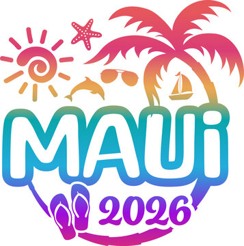 Maui Hawaii 2026 - Vacation and Trip Elements Palm Tree Sunglasses Dolphin