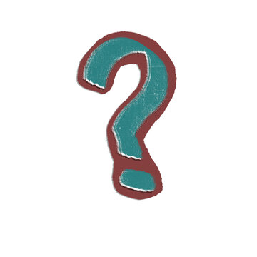 Teal Blue Question Mark Icon with Textured Paper Cutout Border Illustration