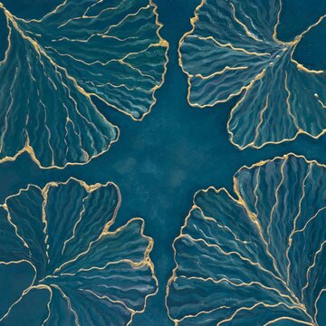 Quadro cartolina quattro foglie ginkgo biloba sfondo verde scuro
