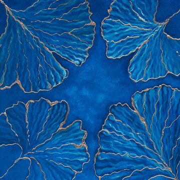 Quadro cartolina quattro foglie ginkgo biloba sfondo blu