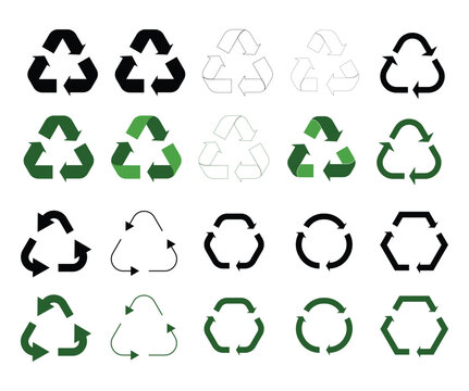 recycling symbol icon set black green outline eco sustainability environmental vector collection