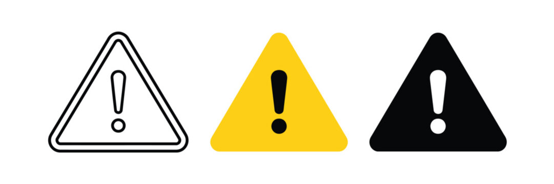 Warning set of warning triangle danger icon set, emergency notice symbol, risk prevention