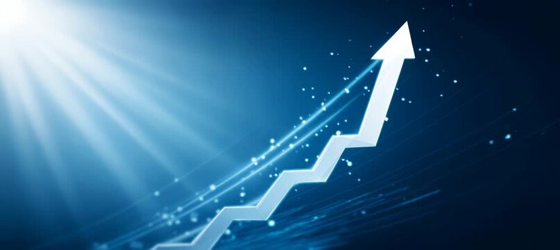 Blue arrow growth up. Success business stock investment. Target money return. Generative video AI technology.	
