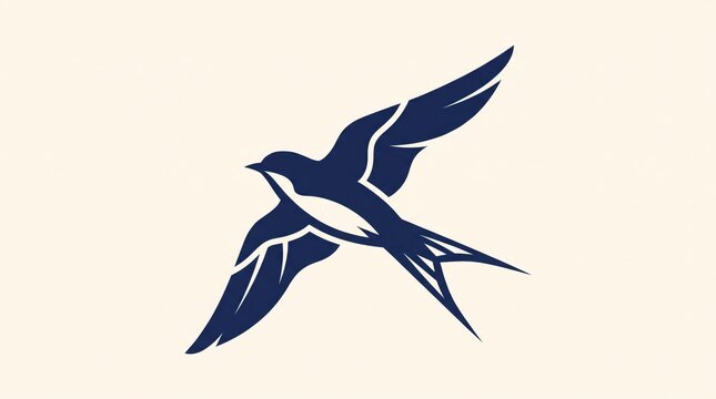 Minimalist Blue Swallow Bird Silhouette Icon Vector Design