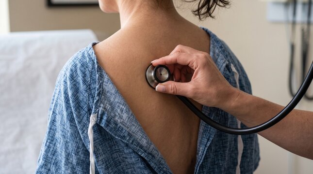 Stethoscope exam detail in an adult routine physical check