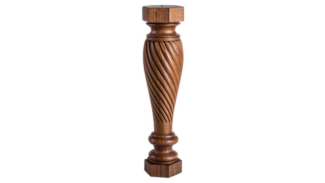 Turned classic wooden table leg baluster isolated on transparent background