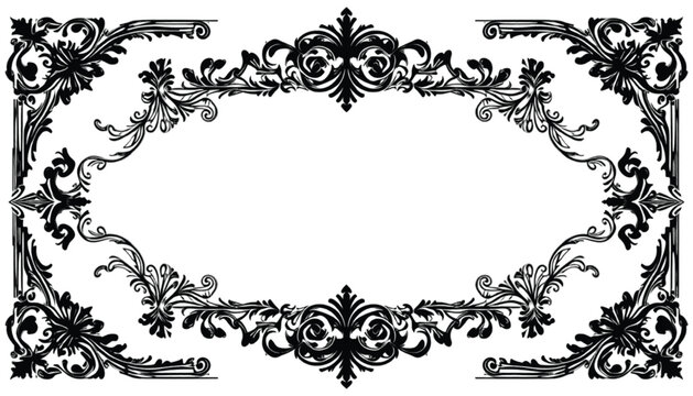 Border composed of intricate scrolling black ornaments creates a sophisticated rectangular frame around a pristine white area suitable for professional graphic design.