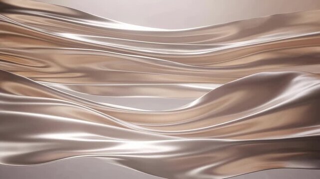 Abstract satin waves in soft rose gold and taupe, glossy minimalist style on a neutral background, evoking calm luxury and elegance