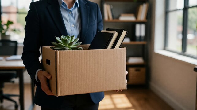 Business Employee Carrying Cardboard Box of Personal Belongings