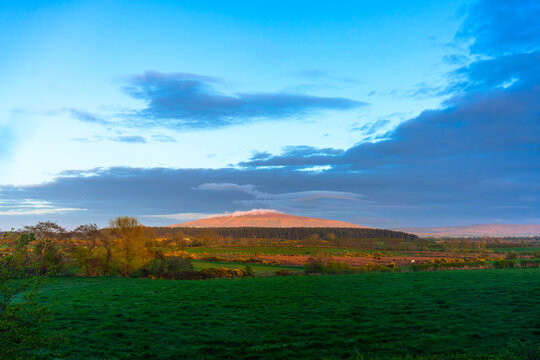 Evening sets over rural landscape in Northern Ireland