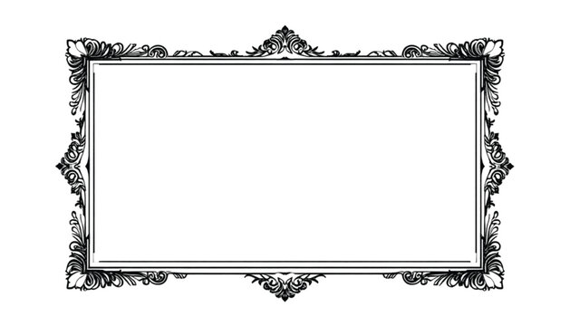 Frame graphic showcases a refined rectangular border with black ornate edges on a white backdrop for elegant page composition and design.